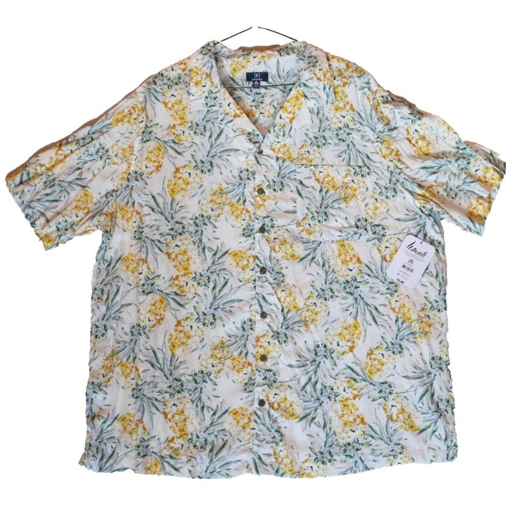 NWT George Mens 2XL 50-52 Pineapple Print Short Sleeve Button Up Camp Shirt